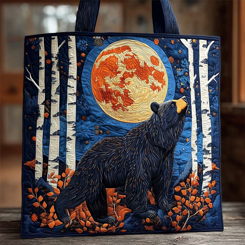 Moonlit Black Bear Quilted Tote Bag The Best Tote Bag Cute Bear Gift Ideas