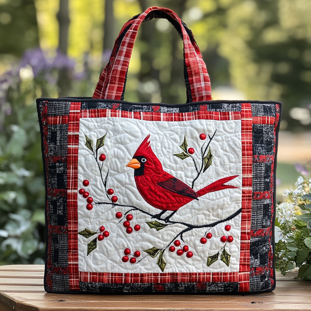 Morning Cardinal Quilted Tote Bag Cute Tote Bags Best Cardinal Gift Items