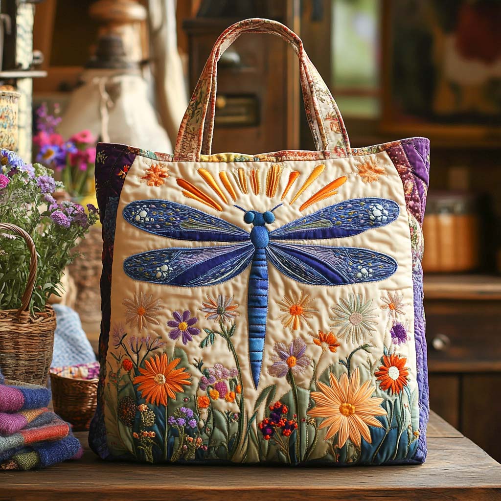 Morning Meadow Quilted Tote Bag Best Shoulder Handbags Dragonfly Gift Items