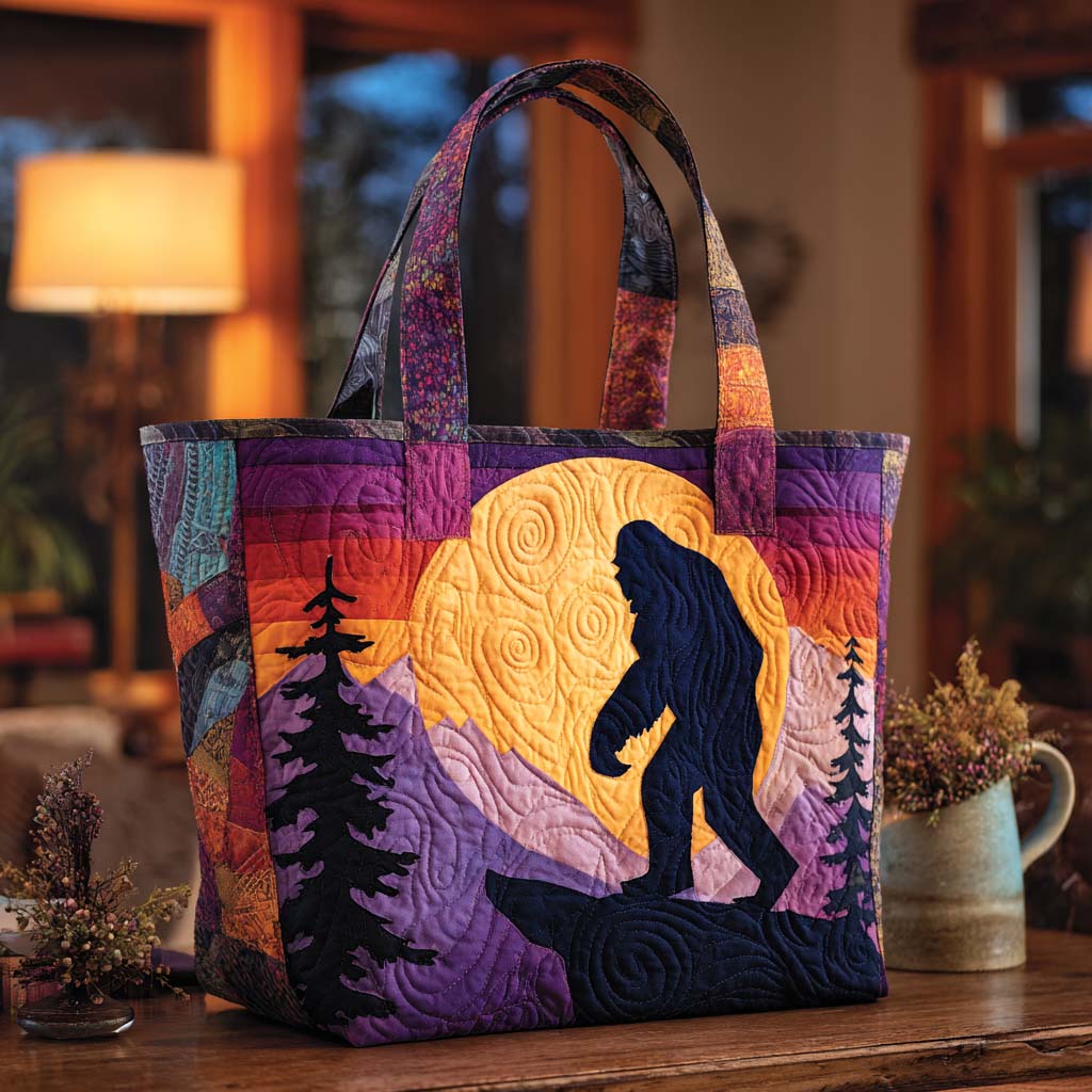 Mystic Bigfoot Path Quilted Tote Bag Best Shoulder Bags Bigfoot Gift Items