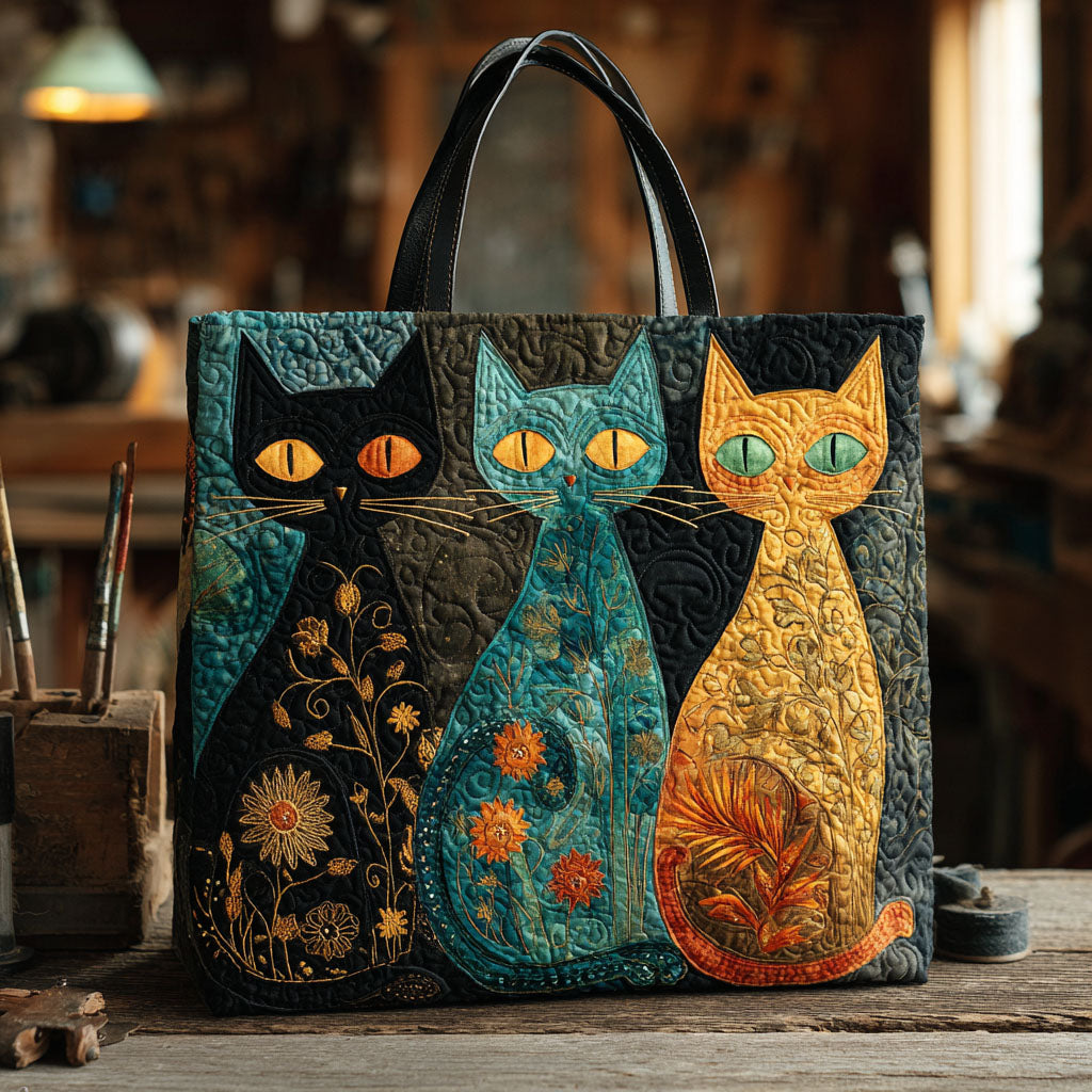 Mystic Companions Quilted Tote Bag Ladies Shoulder Bags Cute Cat Presents