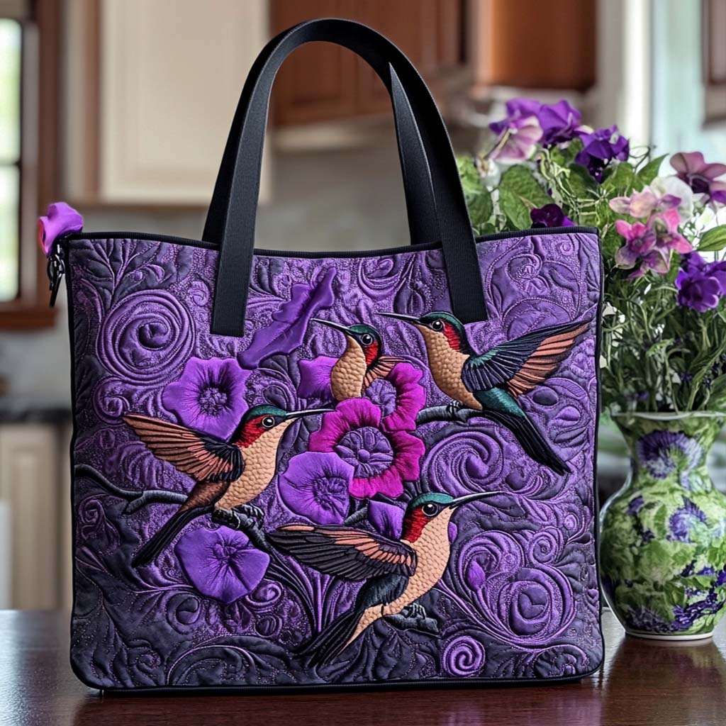 Mystic Hummingbird Glow Quilted Tote Bag Best Tote Handbags Best Hummingbird Themed Gifts
