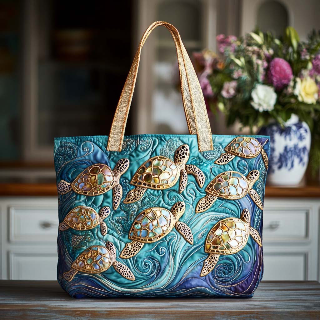 Mystic Turtle Cove Quilted Tote Bag Work Totes For Women Sea Turtle Gifts For Him
