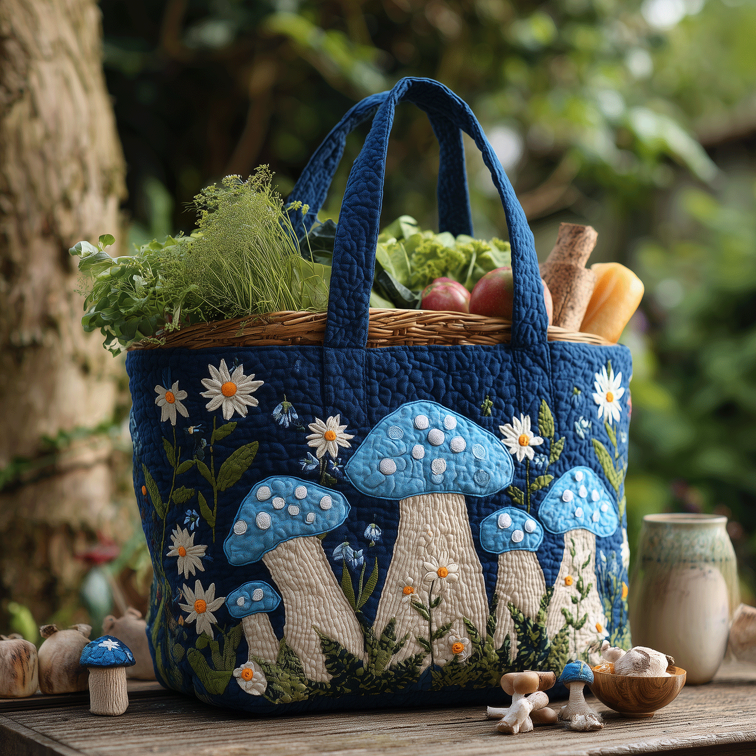 Mystical Mushroom Quilted Tote Bag Best Everyday Tote Mushroom Related Gifts