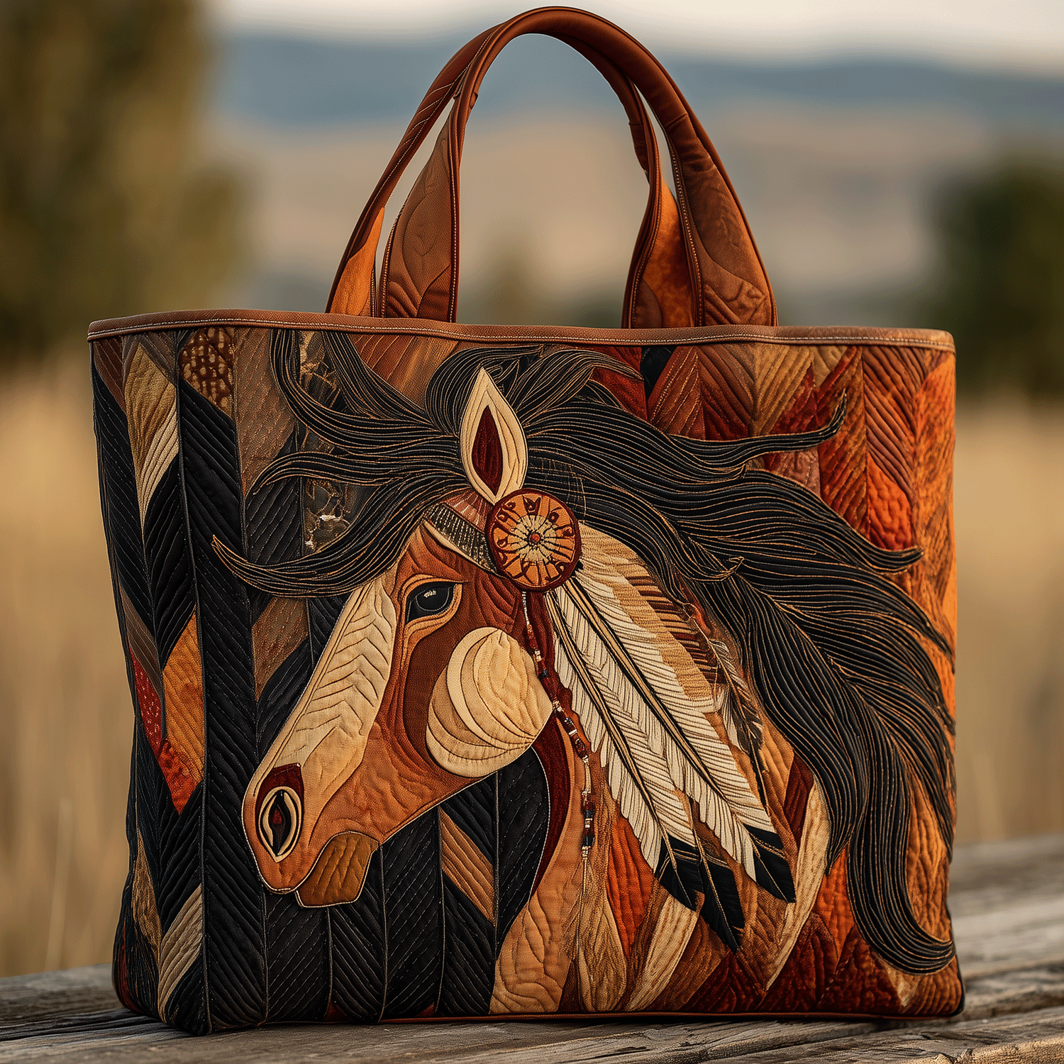 Native Horse Pride Quilted Tote Bag Popular Designer Tote Bags Gifts For Horse Racing Fans