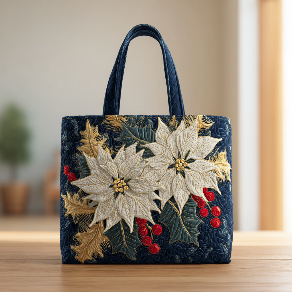 Navy Poinsettia Quilted Tote Bag Popular Designer Tote Bags Mothersday Gift