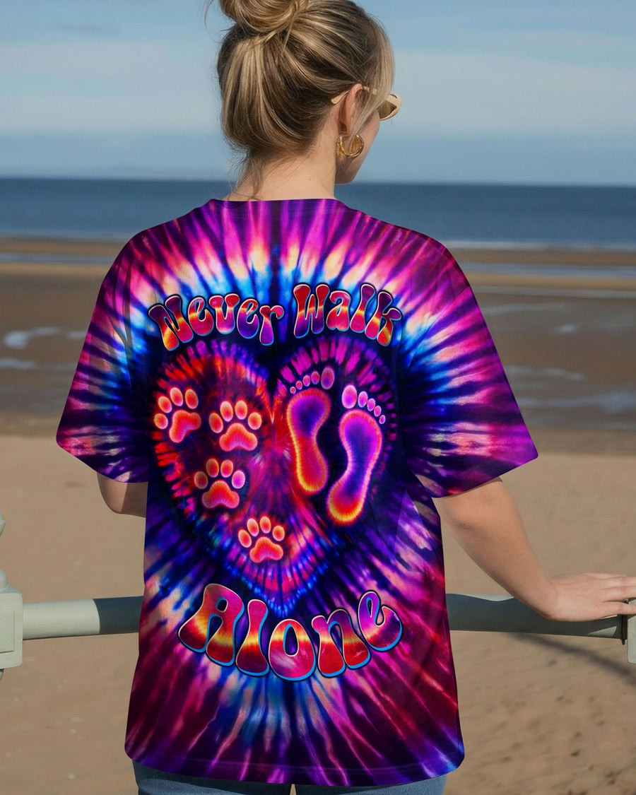 Never Walk Alone Paw Tie Dye T-Shirt Dog Lovers Clothes Gift For Mom - Image 2