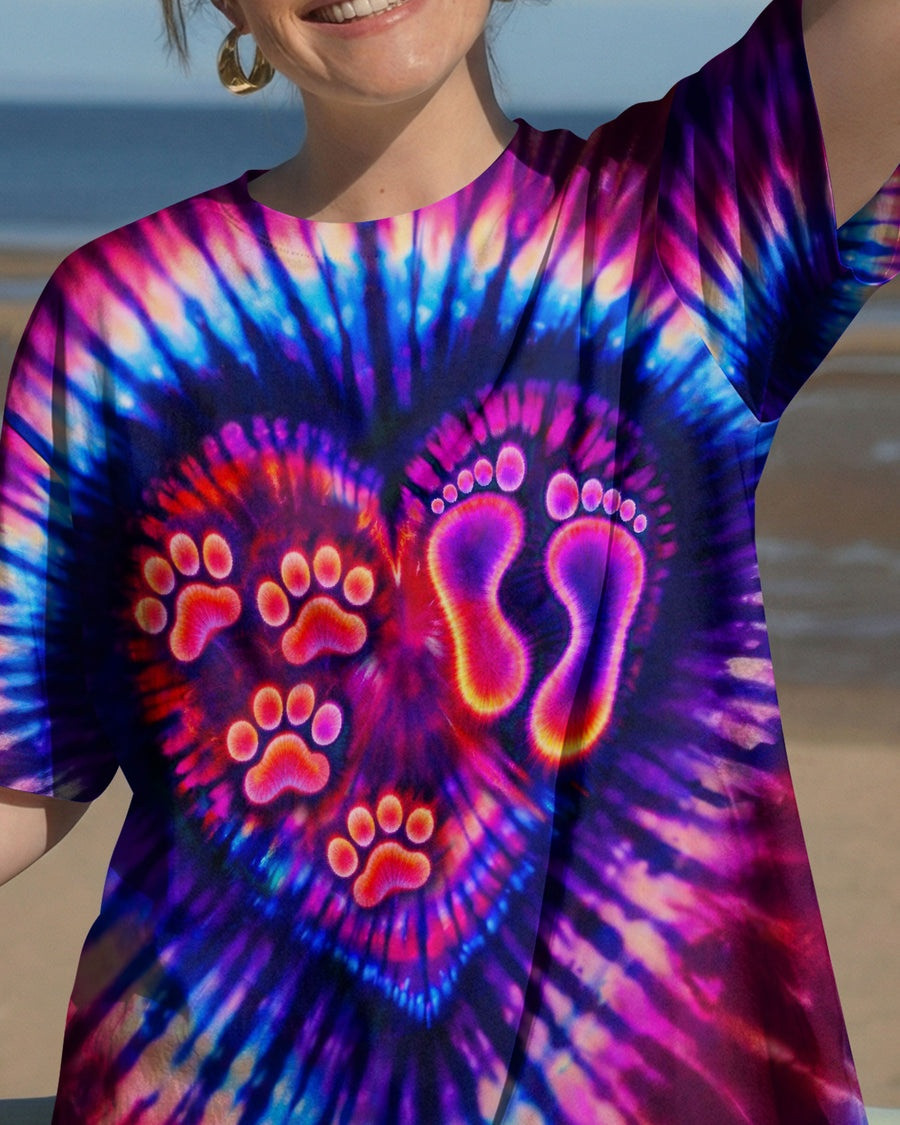 Never Walk Alone Paw Tie Dye T-Shirt Dog Lovers Clothes Gift For Mom
