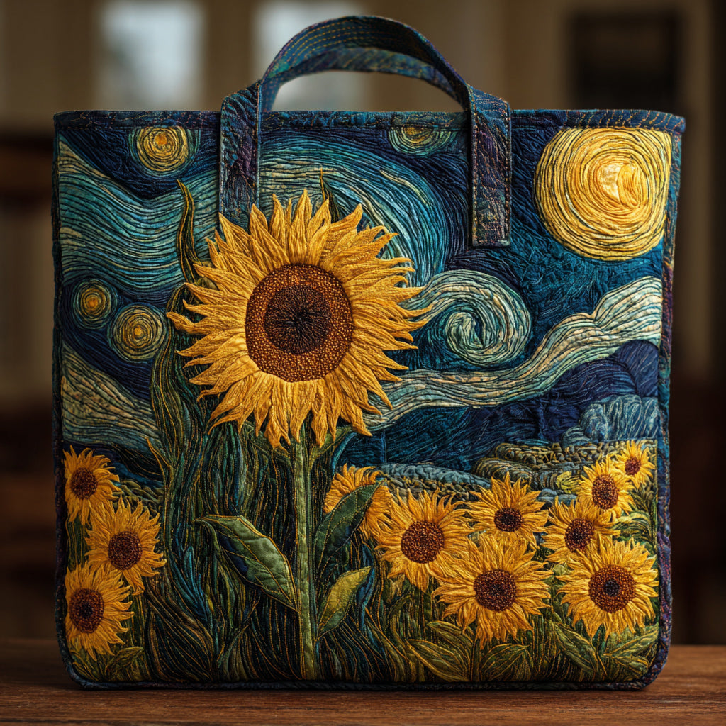 Night Sunflower Quilted Tote Bag Top Design Tote Bag Sunflower Presents