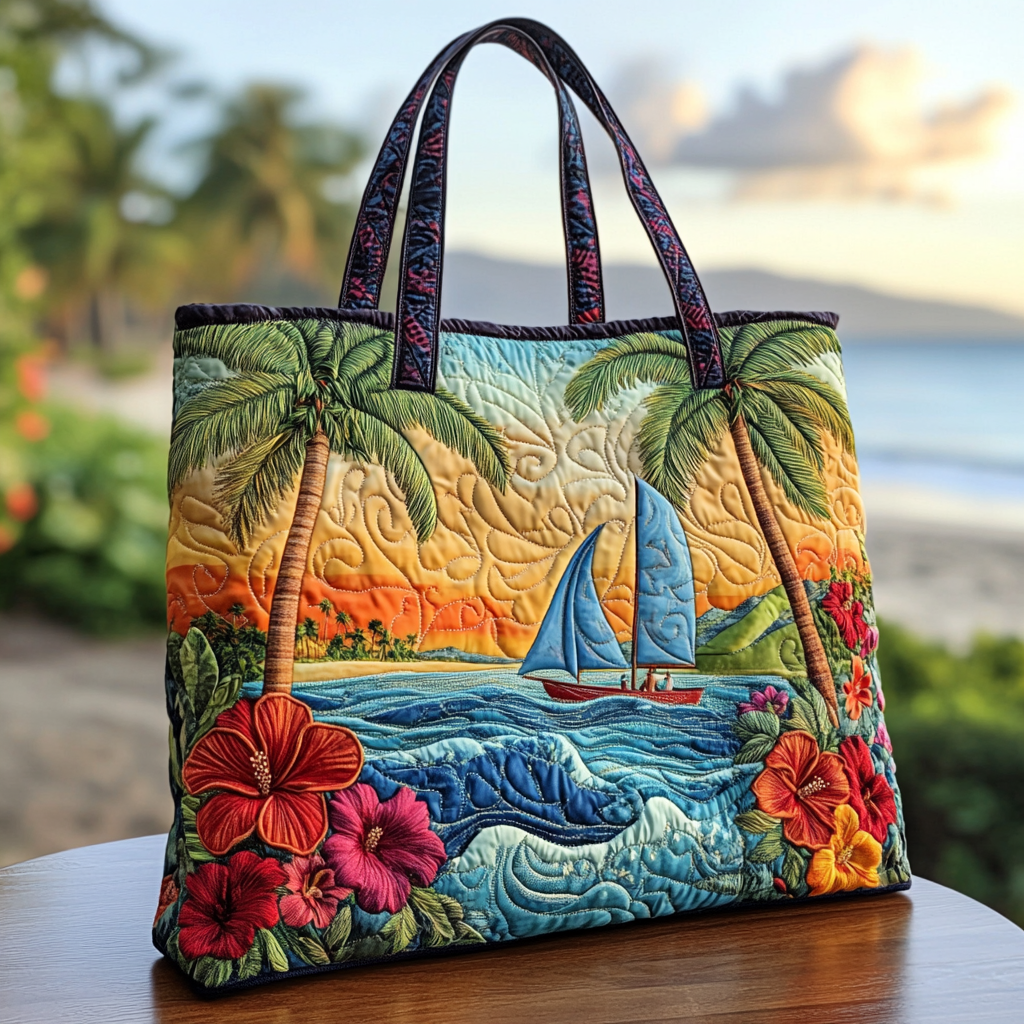 Ocean Bloom Quilted Tote Bag Cute Shoulder Bags Gift Ideas For Beach Lovers