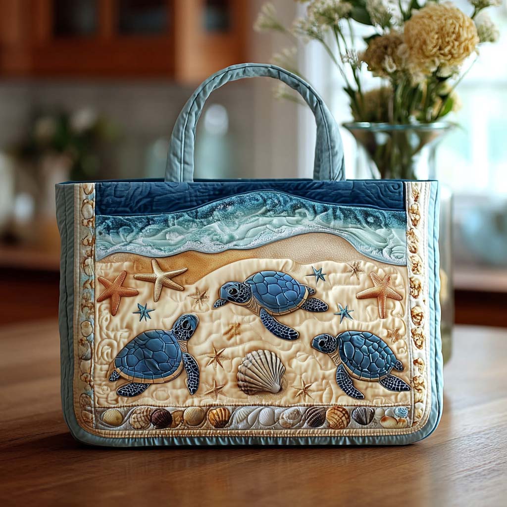 Ocean Turtle Bloom Quilted Tote Bag Best Totes For Women Gifts For Sea Turtle Lovers