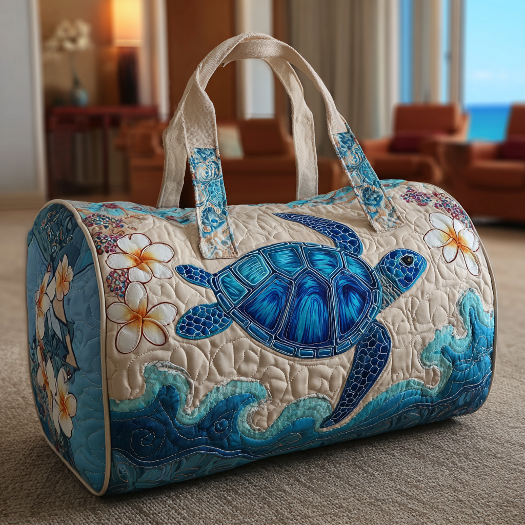 Ocean Turtle Quilted Duffle Bag Best Women's Weekend Duffle Bag Sea Turtle Merchandise