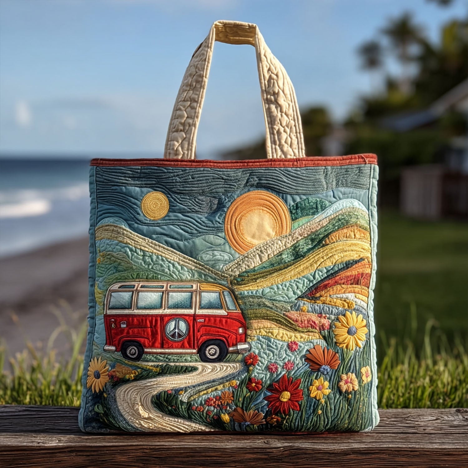 Open Road Bloom Quilted Tote Bag Everyday Tote Bag Hippie Gift Ideas