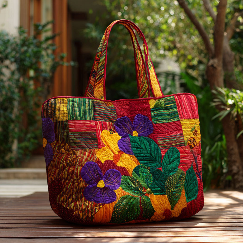 Painted in Pansies Quilted Tote Bag Nice Tote Bags Awesome Mother's Day Gifts
