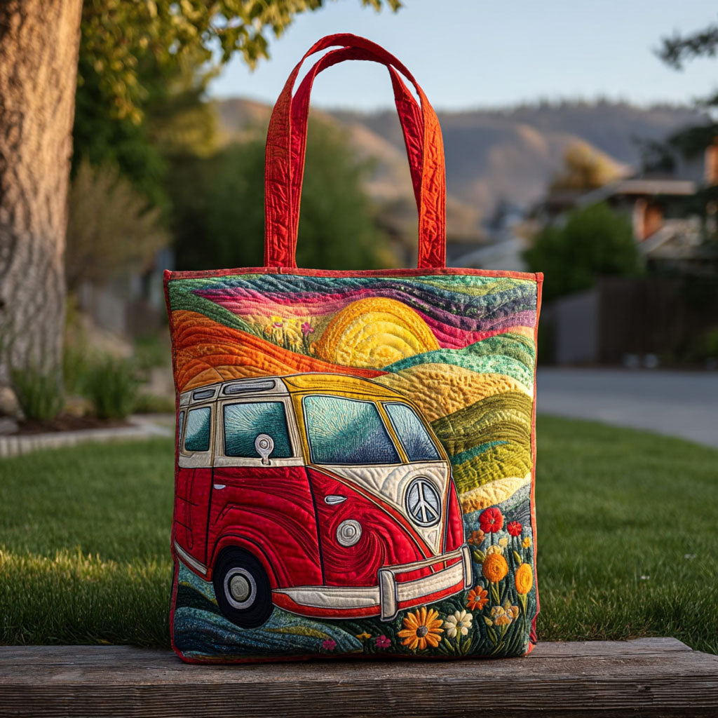 Painted Van Paradise Quilted Tote Bag Most Popular Shoulder Bags Hippie Gift