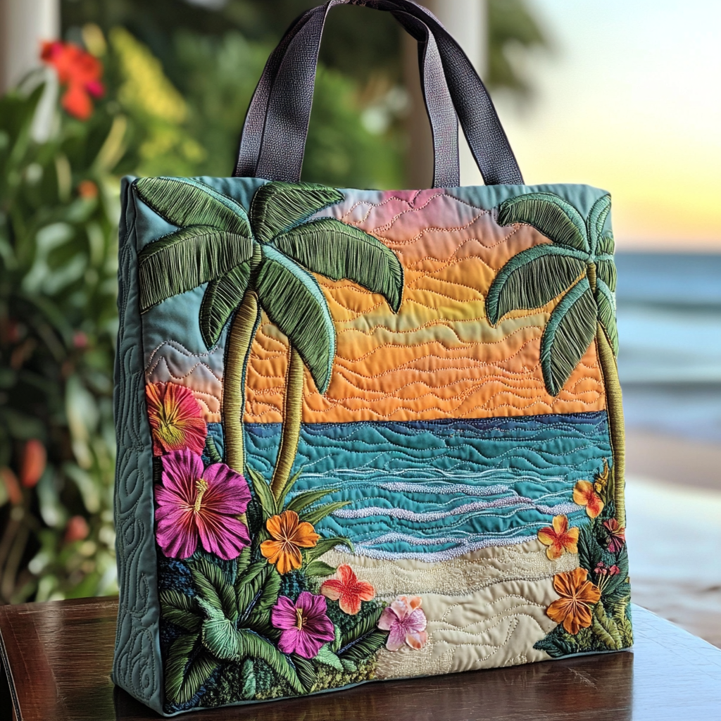 Palm Horizon Quilted Tote Bag Best Everyday Tote Summer Gifts For Beach Lovers