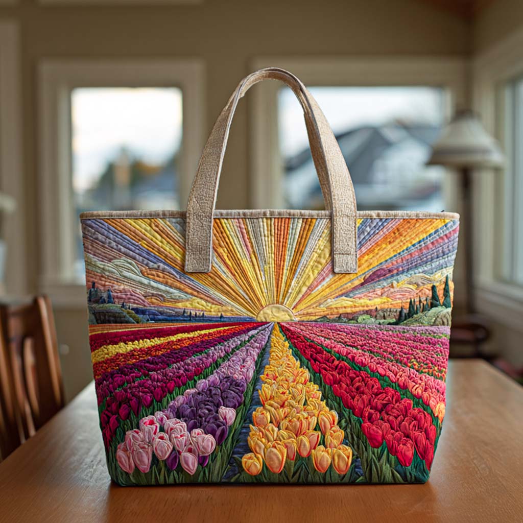 Pastel Tulip Path Quilted Tote Bag Quilted Shoulder Bag Unique Mother's Day Gifts