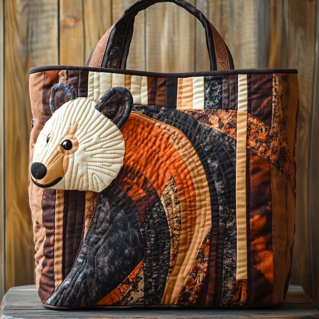 Patchwork Bear Trail Quilted Tote Bag Top Tote Bags Best Bear Gift Ideas