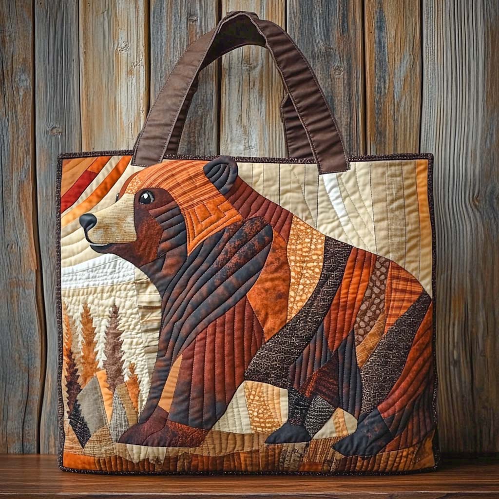 Patchwork Brown Strength Quilted Tote Bag Best Totes Gift Ideas For Bear Lovers