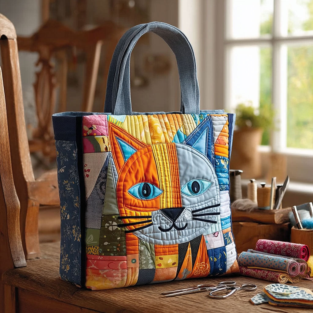 Patchwork Kitty Quilted Tote Bag Tote Bag Shoulder Presents For People Who Love Cats