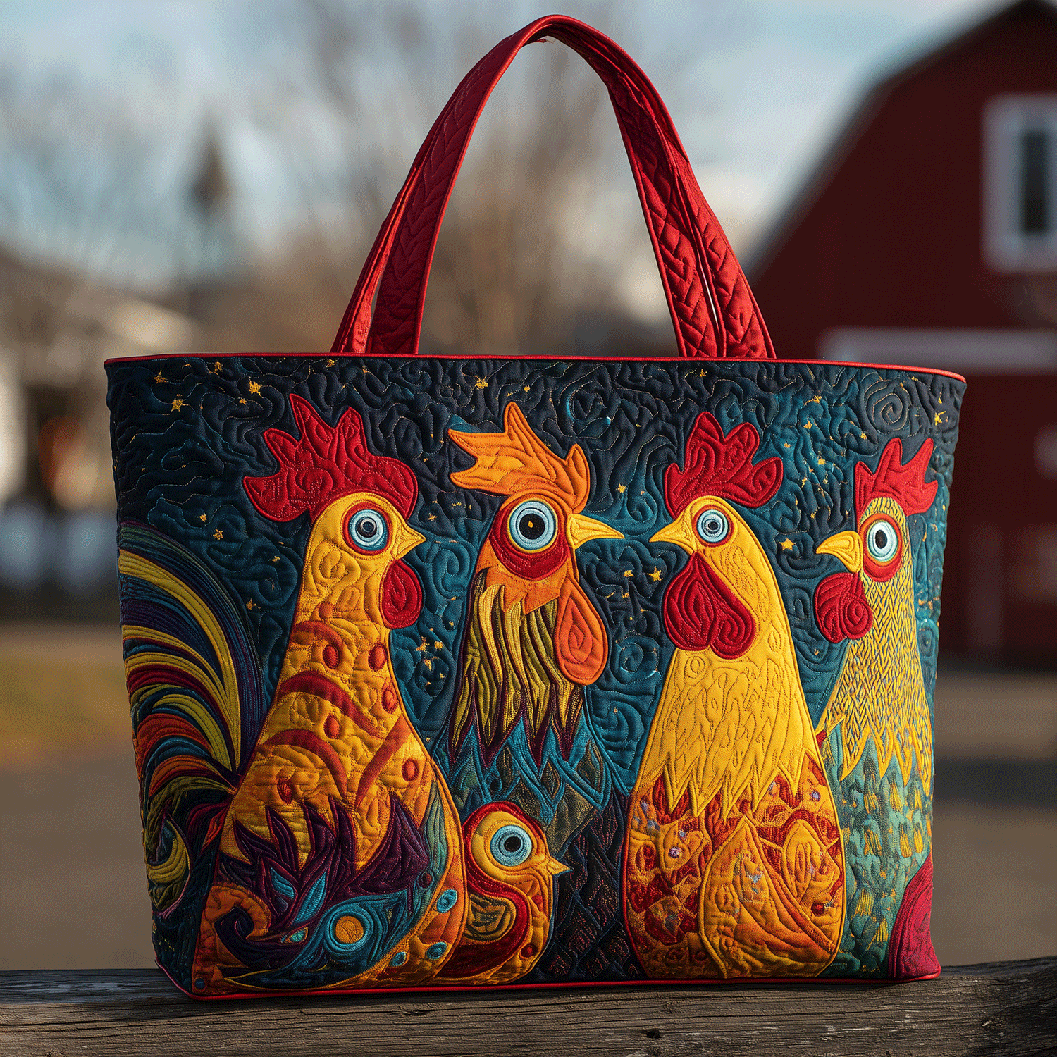 Patchy Peckers Quilted Tote Bag Vintage Shoulder Bag Chicken Gifts For Chicken Lovers