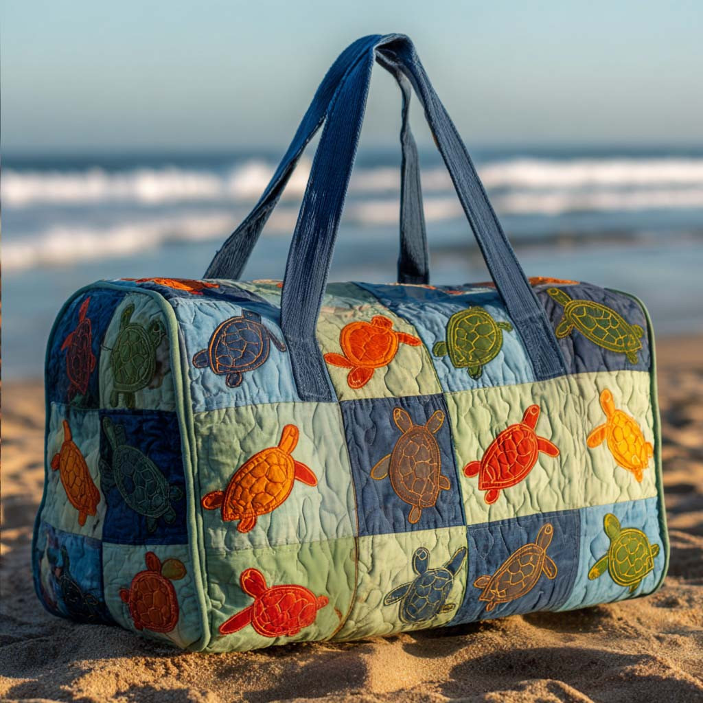 Patchy Turtles Quilted Duffle Bag Ladies Travel Duffel Bag Gifts For Sea Turtle Lovers