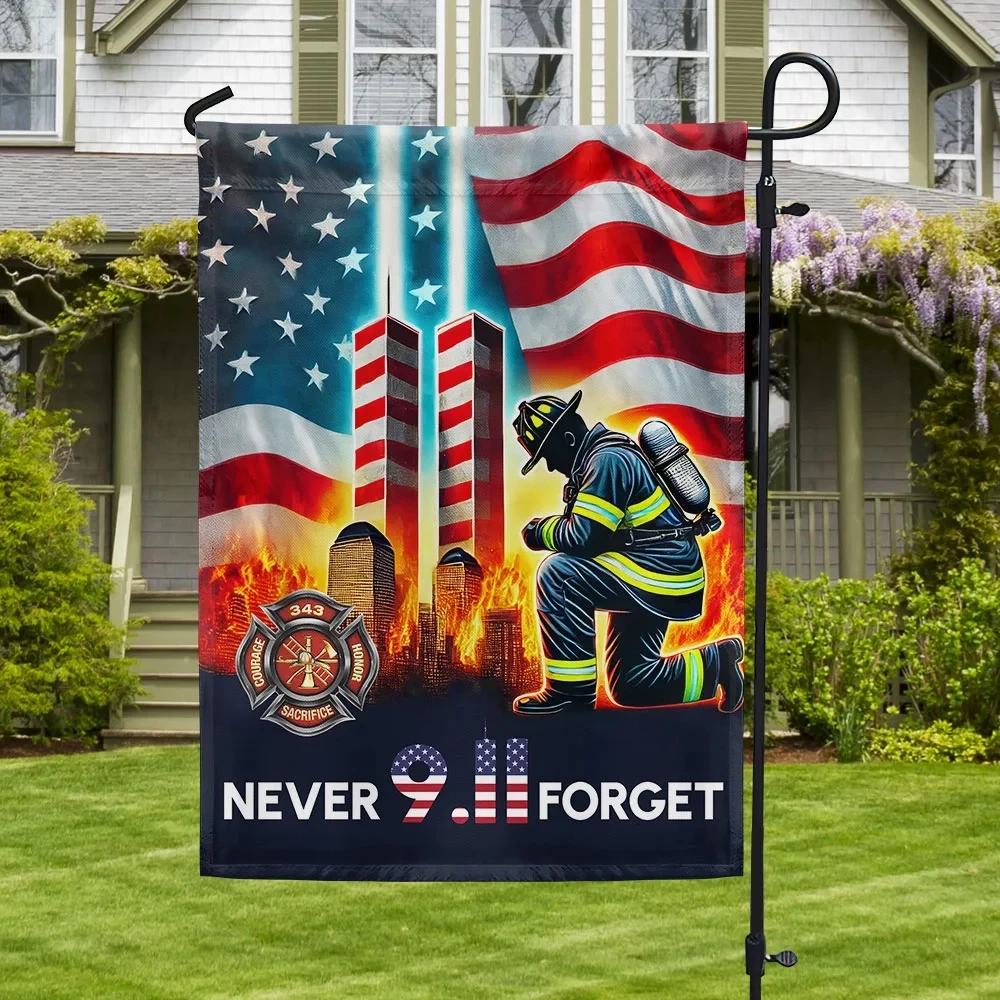 Patriot Day 911 Never Forget Firefighter Twin Tower American Flag 911 25th Anniversary Flag