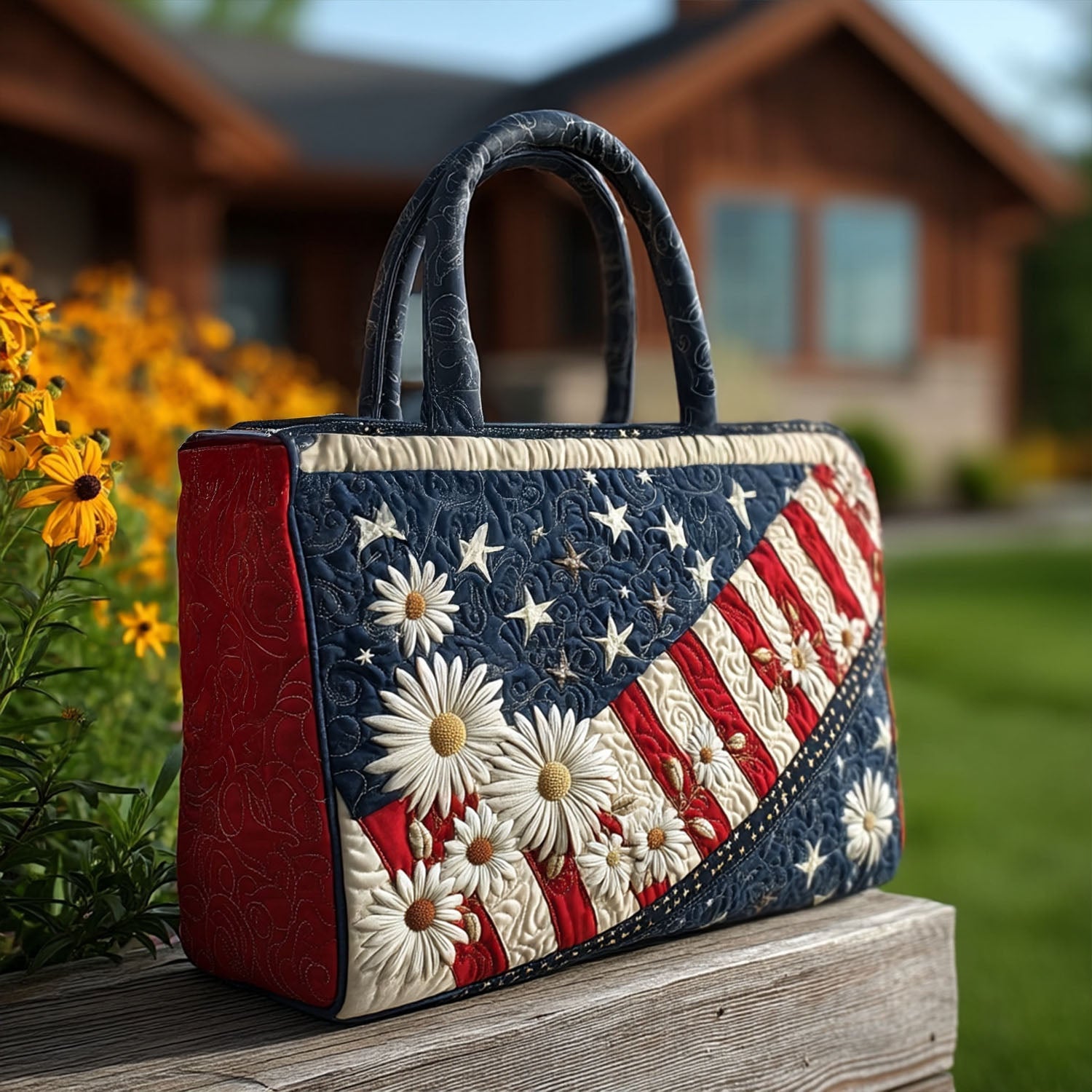 Patriotic Posies Quilted Tote Bag Best Luxury Tote Patriotic Gift Items