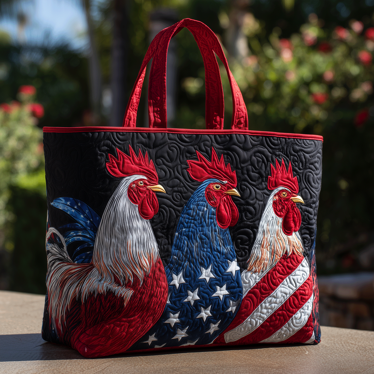 Patriotic Rooster Quilted Tote Bag Womens Shoulder Bags Chicken Gifts For Chicken Lovers