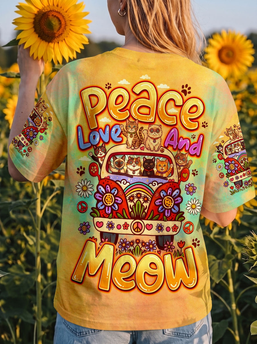 Peace Love And Meow Tie Dye T-Shirt Cute Cats Lover Shirt Gift For Sisters - Image 2