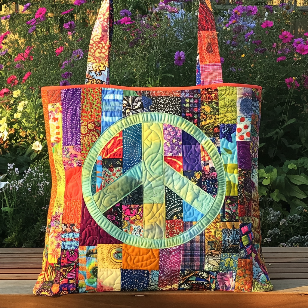 Peace Pop Quilted Tote Bag Best Everyday Tote Bag Hippie Presents