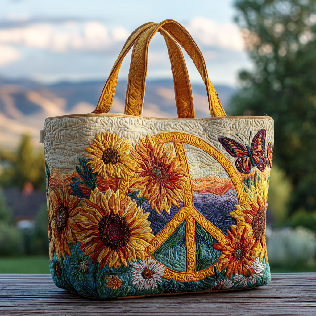 Peaceful Blooms Quilted Tote Bag Best Tote Bag Sunflower Items For Gifts