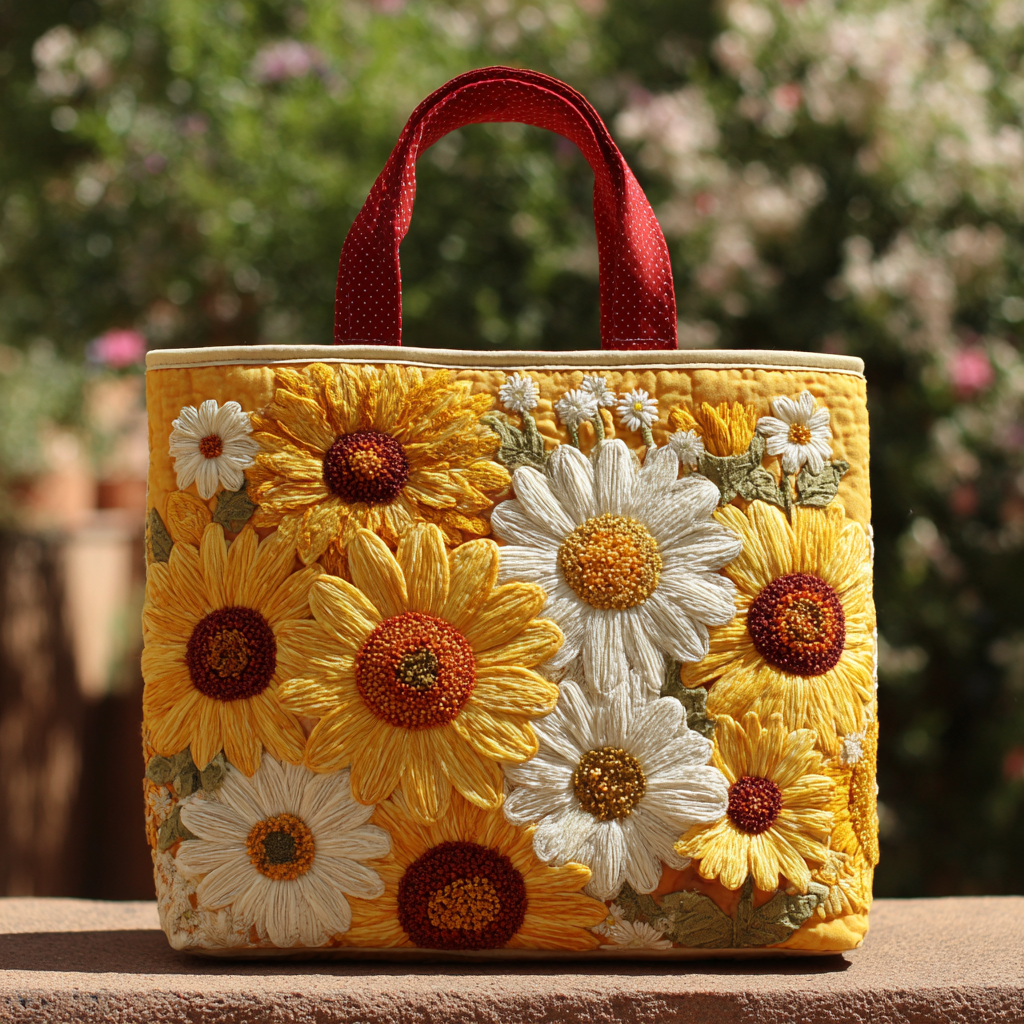 Peaceful Sunflower Quilted Tote Bag Handbags Sunflower Gifts For Friends