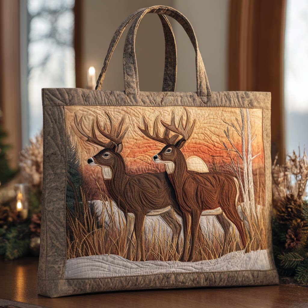 Peaceful Woods Quilted Tote Bag Best Everyday Tote Bag Cool Gifts For Deer Hunters