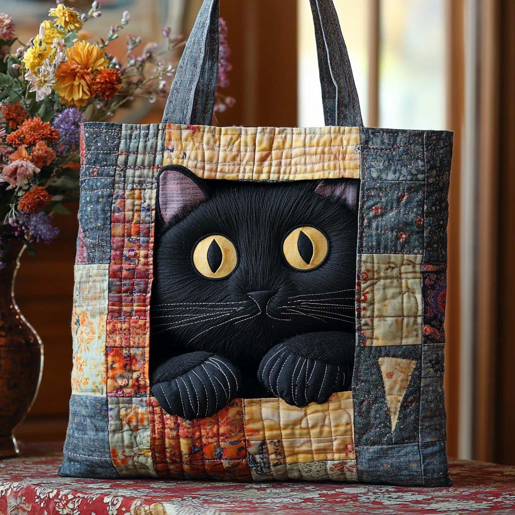 Peek Cat Quilted Tote Bag Most Popular Shoulder Bags Cat And Owner Gifts