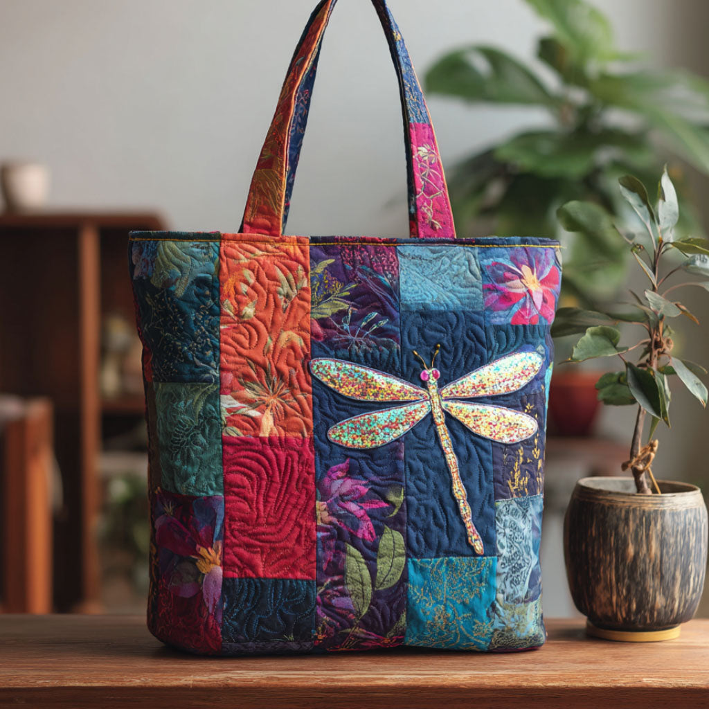 Petal Dancer Quilted Tote Bag Best Everyday Shoulder Bag Dragonfly Gift For Adults