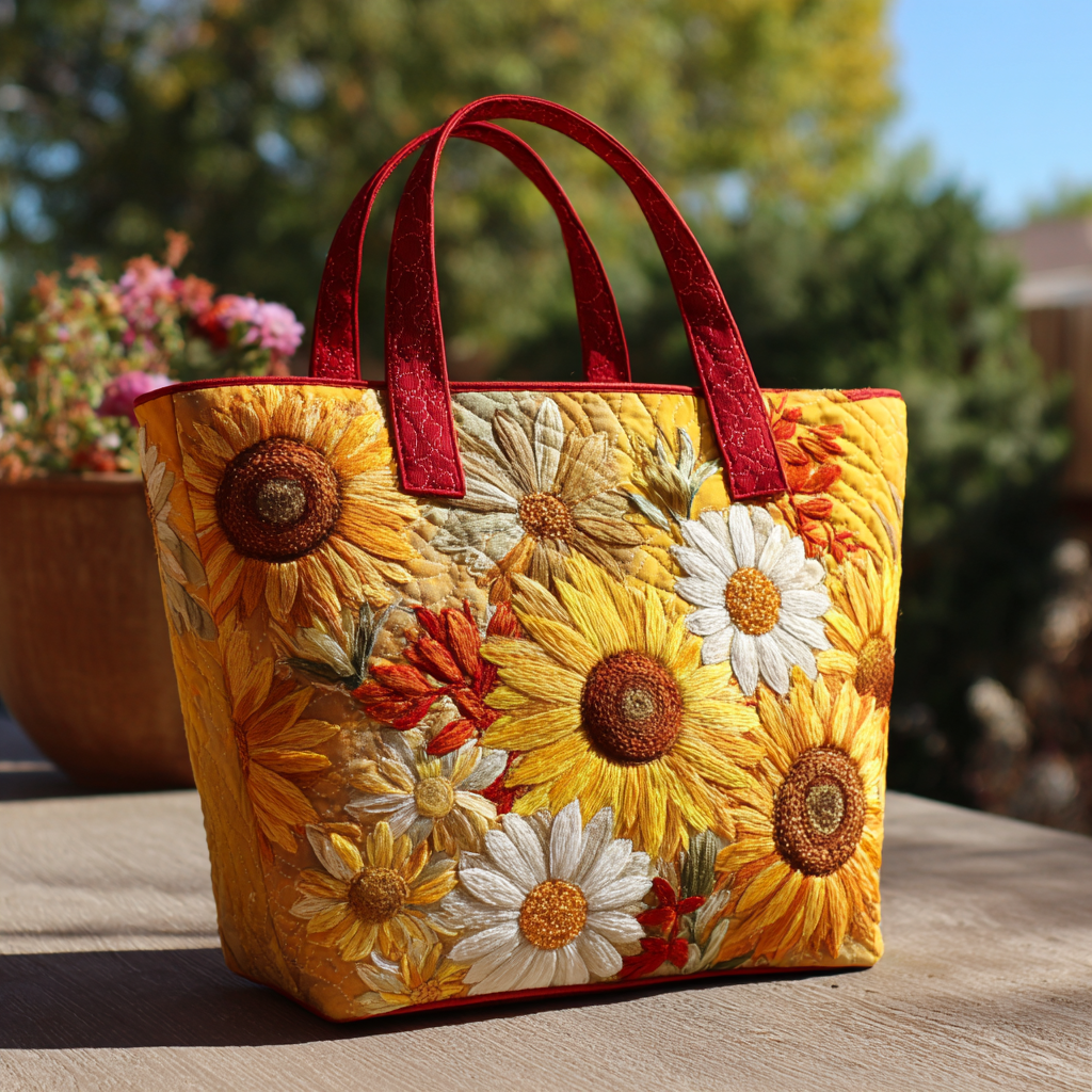 Petal Joy Quilted Tote Bag Shoulder Bag Sunflower Gifts For Mom