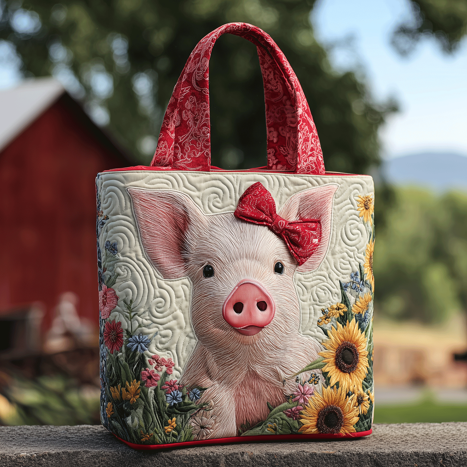 Piggy Floral Quilted Tote Bag The Best Tote Unique Pig Gifts