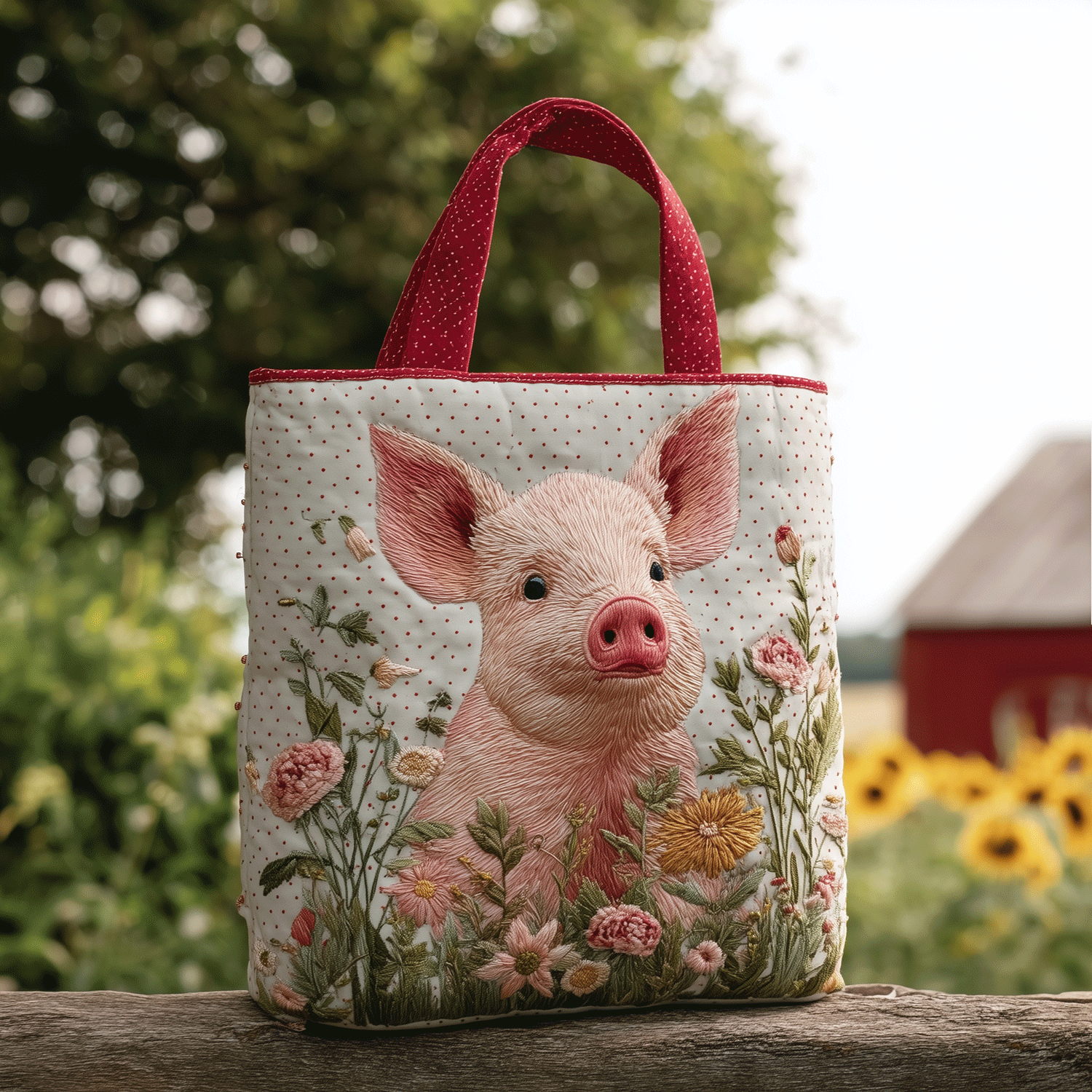 Piggy Love Quilted Tote Bag Women's Shoulder Handbags Pig Lovers Gifts For Her