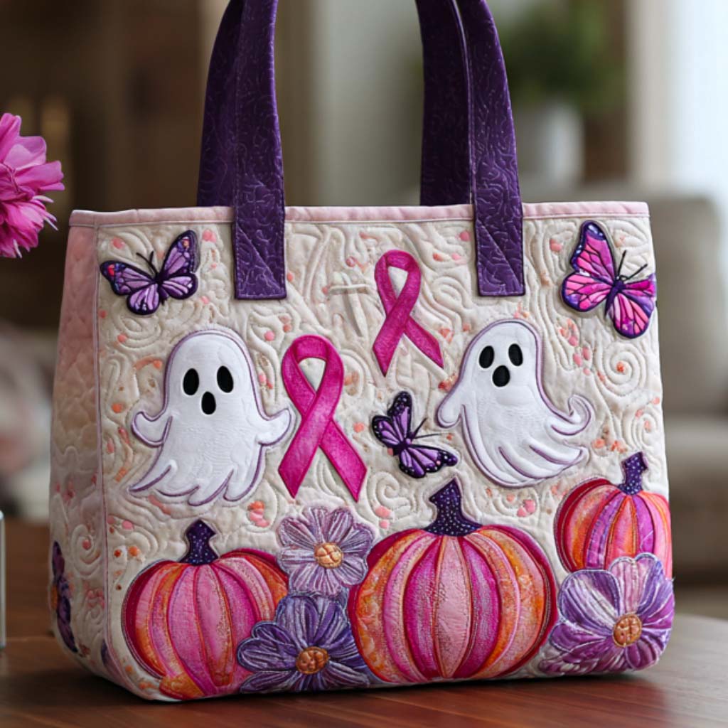 Pink Ghost Charm Quilted Tote Bag Best Shoulder Handbags Gift For Halloween