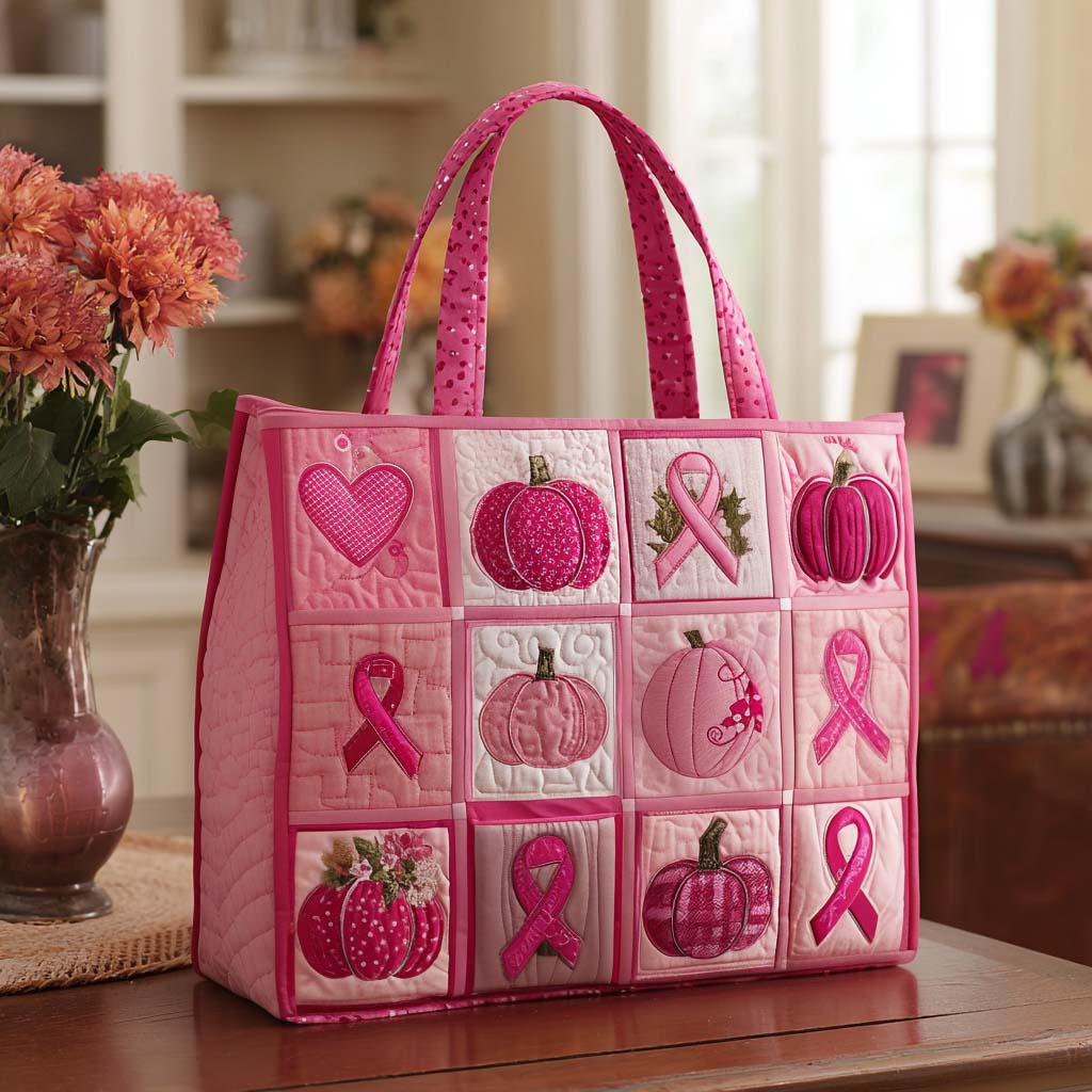 Pink Pumpkin Patch Quilted Tote Bag Shoulder Bags For Women Cancer Gifts For Her