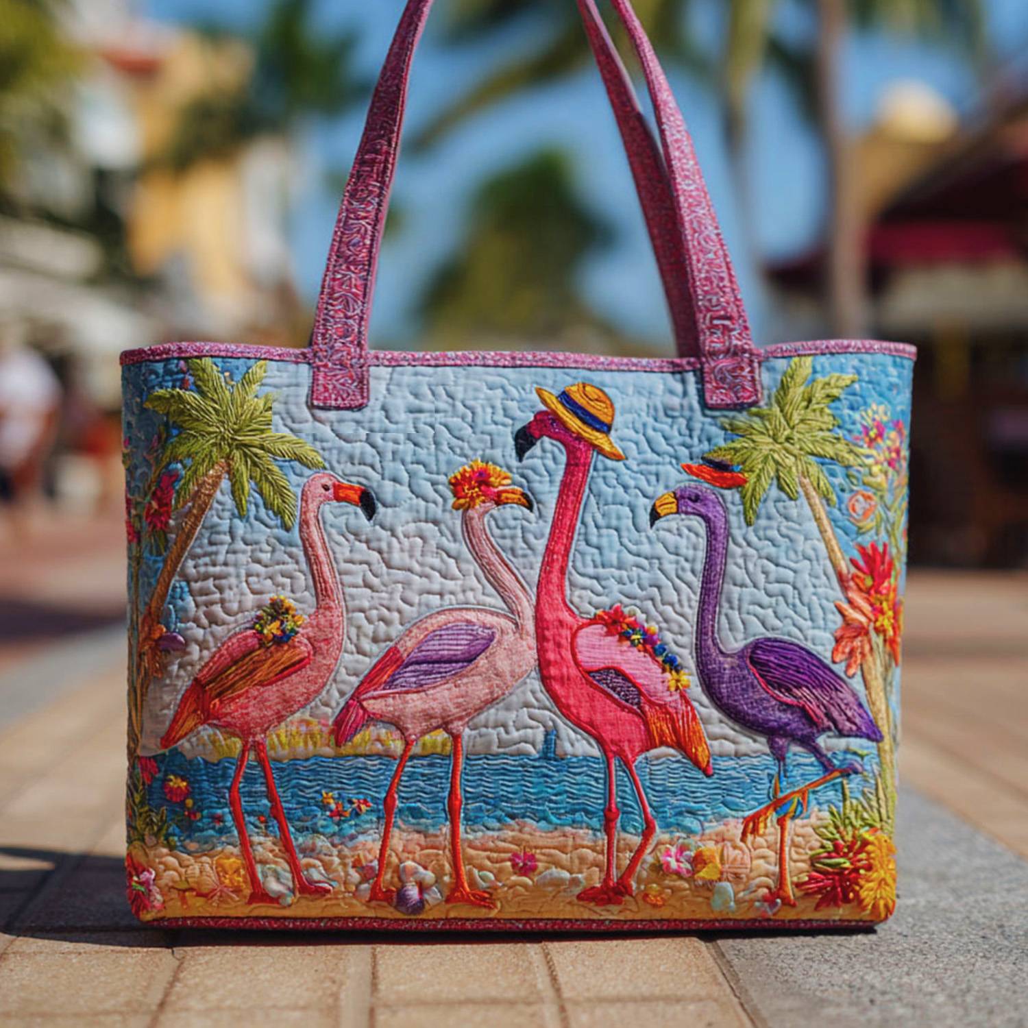 Pinkie Promise Quilted Tote Bag Shoulder Handbag Flamingo Based Gifts