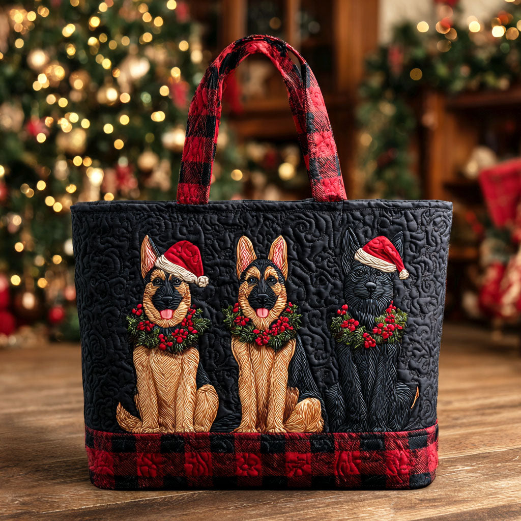 Plaid Shepherd Pair Quilted Tote Bag Xmas Tote Good Gifts For Dog Owners
