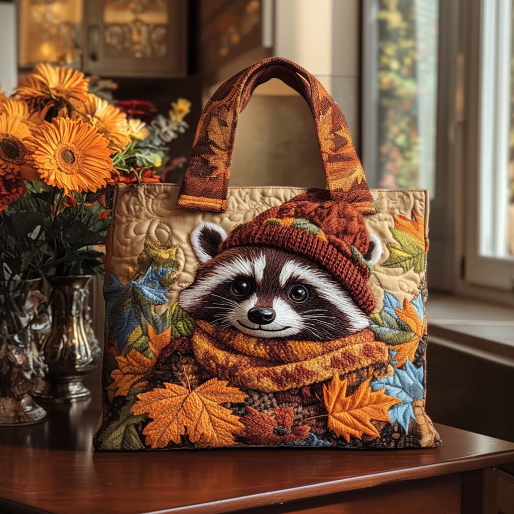 Playful Paws Quilted Tote Bag Popular Designer Totes Racoon Gift Ideas