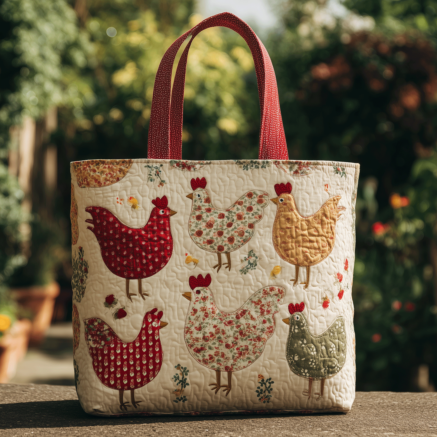Polka Dot Chick Quilted Tote Bag Shoulder Bags For Women Gifts For Chicken Farmers