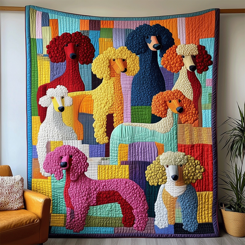 Poodle Colorful Quilted Blanket Theme Cute Funny Best Gifts For Poodle Lovers Owners