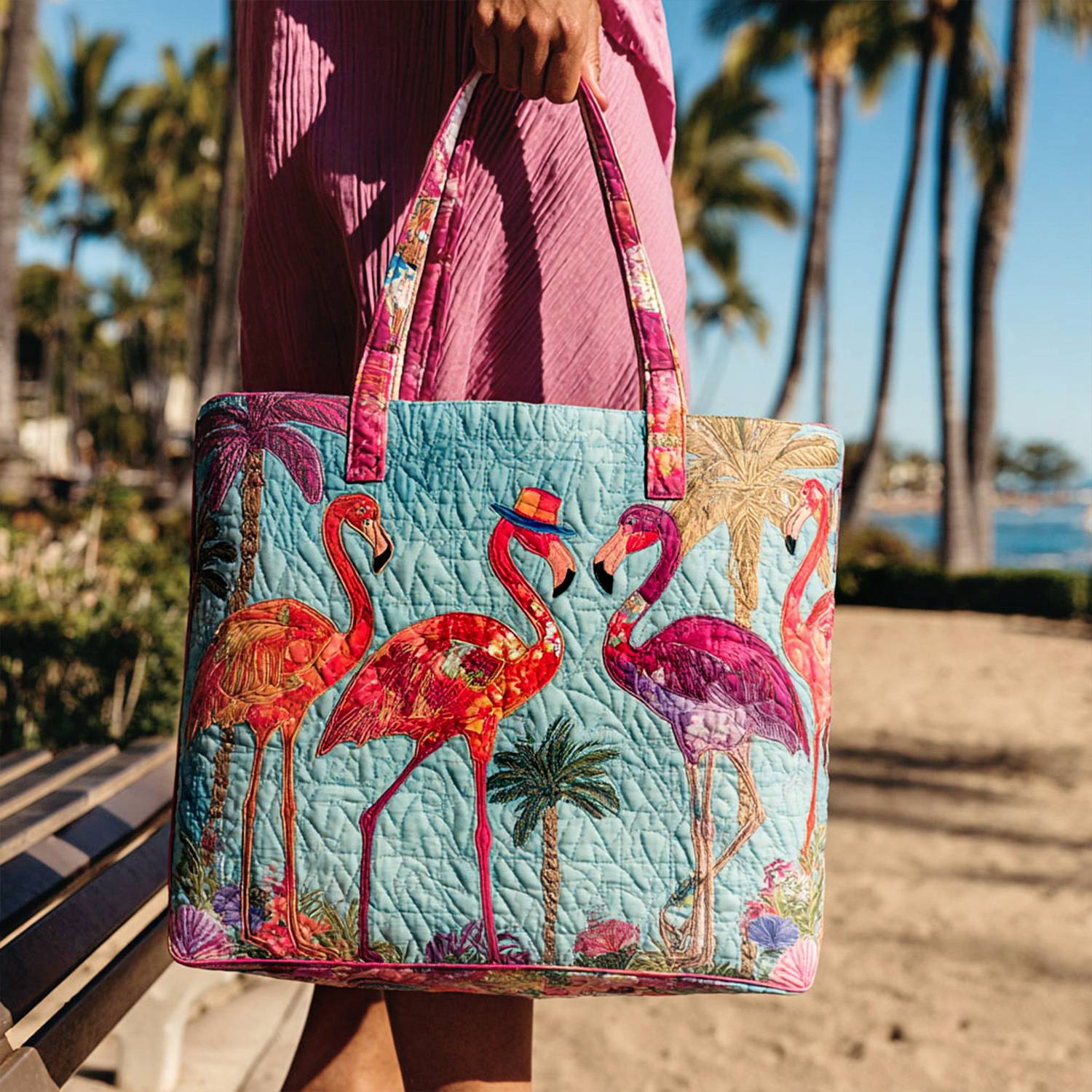 Posh Pink Walk Quilted Tote Bag The Best Tote Bag Awesome Gifts For Flamingo Lovers