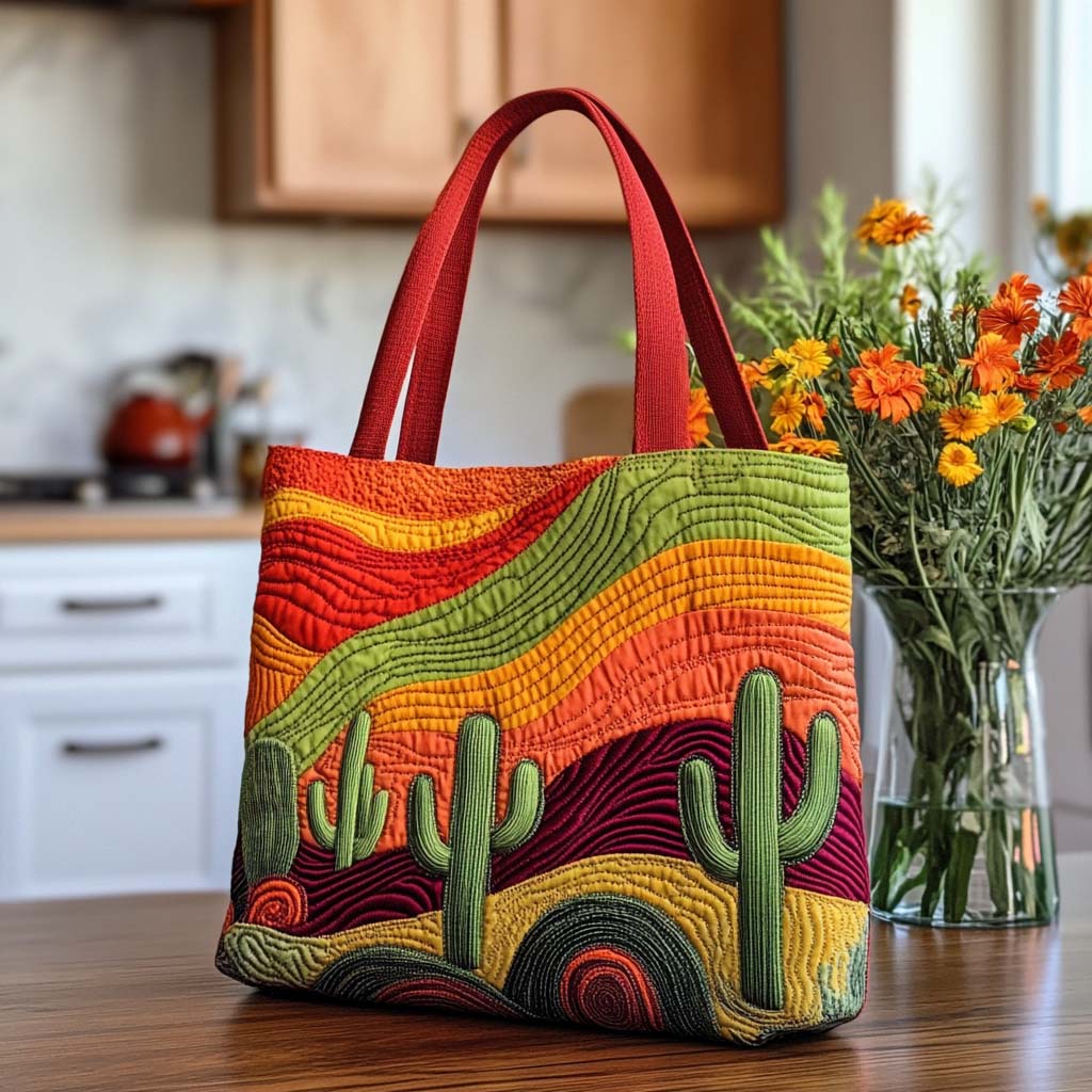 Prickly Paradise Quilted Tote Bag Shoulder Bag Cactus Birthday Gift