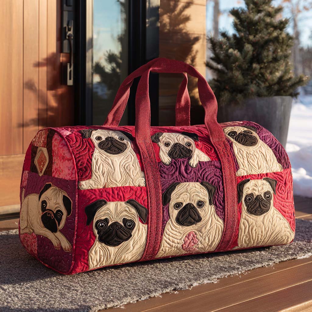 Puggy Wiggles Quilted Duffle Bag Best Women's Travel Duffel Top Gifts For Dog Lovers