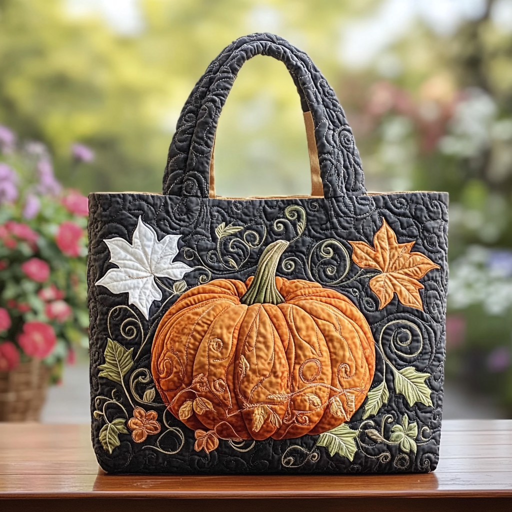 Pumpkin Bloom Quilted Tote Bag Perfect Shoulder Bag Best Autumn Gifts
